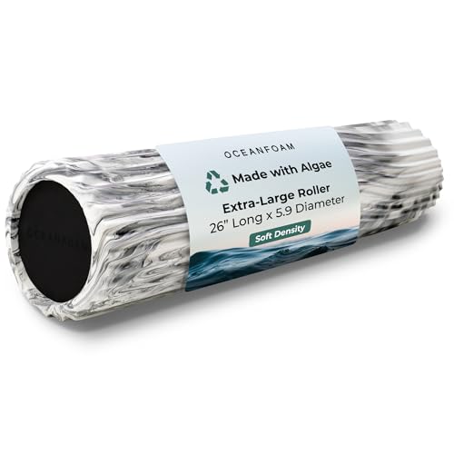 Oceanfoam Tsunami Roller (Black Marbled) - Extra-Large, 26" x 5.9" - Soft, Textured Foam Roller for Physical Therapy, Back Pain, Exercise & Stretching - Wave Textured - Yoga, Athletics, & Wellness - color: Black Marbled