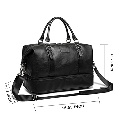 Kinmac Travel Duffel Bag,Sports Gym Yoga Duffel Bag Weekender Overnight Totes Bag (Black PU) - color: Black PU
