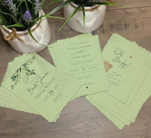 Wanderings Handmade Green Deckle Edge Blank Paper - 4" x 6" - Pack of 50 - Watercolor/Mixed Media Paper - Save the Date Invitations Greeting Cards Notes DIY Arts Crafts - Thick 150 GSM - color: Green, size: A6