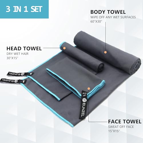 Eunzel Quick Dry Camping Towel, Microfiber Travel Towel 3 Size at 1 Pack,Fast Drying Towel Set for Camping, Beach, Gym, Sports, Yoga & Swimming Pool, Grey - color: Grey