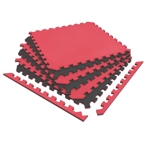 Norsk Dual-Sided Reversible 1/2" Foam Exercise Mats for Home Gym - Interlocking EVA Foam Tiles - color: Red / Black, size: 6 Tiles - 24 Sq. Ft.