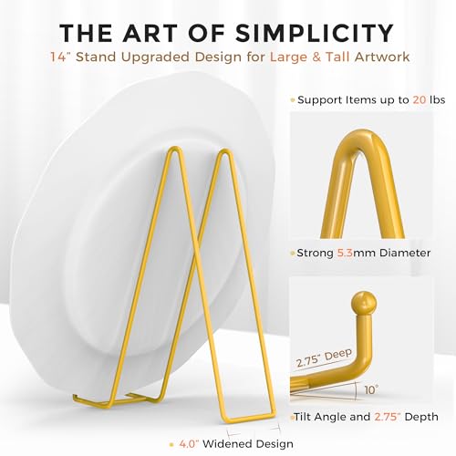 TR-LIFE 14 Inch Gold Metal Plate Stand (2 Pack) - Heavy Duty Display Easel for Large Plates, Frames, Platters and Art - size: 14 Inch