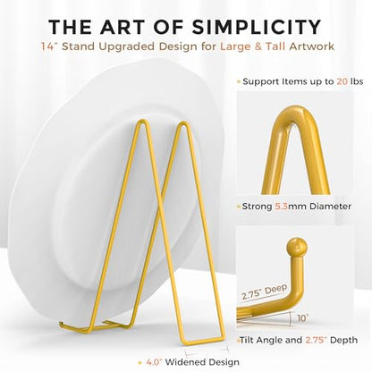 TR-LIFE 14 Inch Gold Metal Plate Stand (2 Pack) - Heavy Duty Display Easel for Large Plates, Frames, Platters and Art - size: 14 Inch