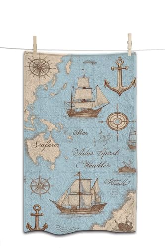 Map Caravels Wind Roses Hand Towel Vintage Sailing Yachts Anchors Adventure Face Towels Suit Travel Sports Pool Swimming Bath Camping Spa Gym Yoga,15x30 Inch - color: Map Caravels Wind Roses