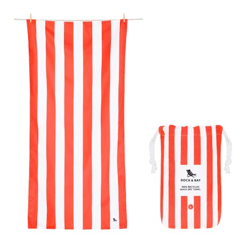Dock & Bay Beach Towel - Quick Dry, Sand Free - Compact, Lightweight - 100% Recycled - Includes Bag - Cabana - Waikiki Coral Red - Large (160x90cm, 63x35) | Sand-Resistant, Includes Travel Bag, Lightweight & Compact, 100% Recycled DryQ Fabric, Large (160x