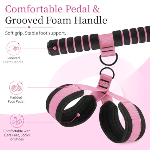 3-Tube Pedal Resistance Band with Handles, 90lbs Peak Resistance | Nylon-covered straps prevent snap injury. Padded pedals & non-slip grips ensure comfortable full body exercises. Beginner gym - color: Pink