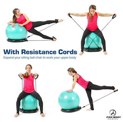 ProBody Pilates Ultimate 4 pc Kit - Pilates Ring, 65 cm Yoga Ball with Base and Bands, 9" Ball