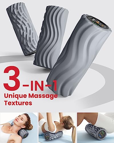 FITINDEX Vibrating Foam Roller for Exercise,5 Vibration Speeds,Rechargeable | Yoga Roller, Electric Roller for Deep Tissue Massage, Massge Foam Roller for Back, Legs & Shoulders, FSA Eligible HSA - color: Gray