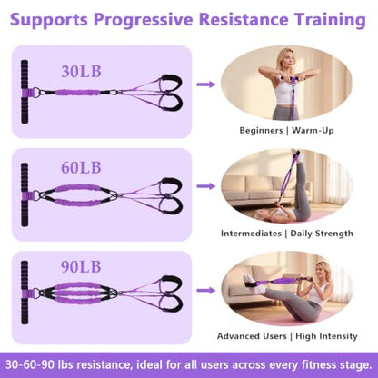 손잡이가 달린 페달 저항 밴드, 업그레이드된 6튜브 운동 밴드 - color: 업그레이드 퍼플