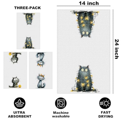 3 Pcs Funny Cat Kitchen Towels, Cute Cats Gifts Reusable Hand Towels-01 - color: Multi 1627