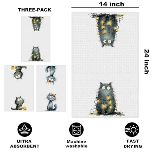 3 Pcs Funny Cat Kitchen Towels, Cute Cats Gifts Reusable Hand Towels-01 - color: Multi 1627
