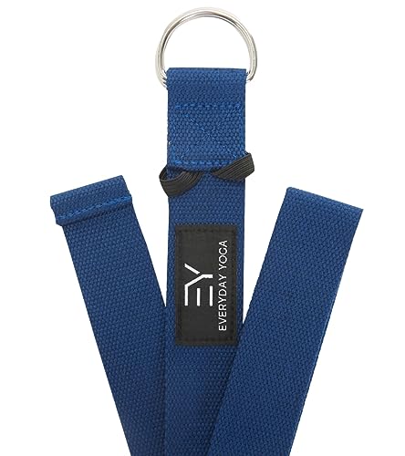 Everyday Yoga Strap with Metal D-Ring Athletic Stretching, 6ft/8ft/10ft | Durable Stretching Strap, Flexibility Training, Exercise & Fitness For Yoga, Pilates, Physical Therapy, Gym, Unisex-Adult - color: True Navy, size: 8 Foot