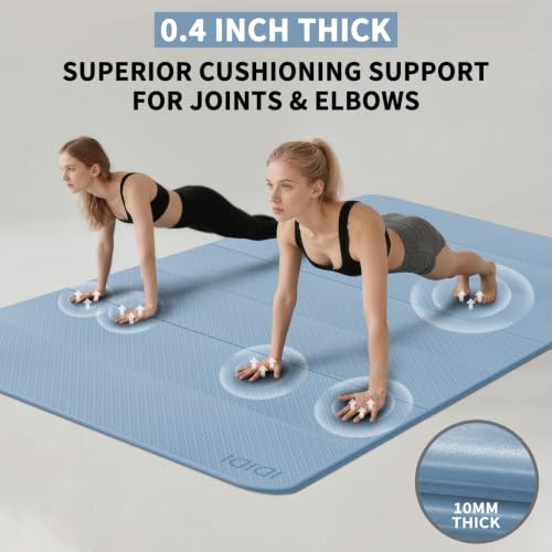 Foldable Yoga Mat Extra Large (74.0" x 47.2" x 0.4") | Double-Sided Non-Slip,Extra Wide Foldable Design,10mm Extra Thick ,Exercise Mat for Gym, Studio, Travel, Home Use - color: Blue Gray