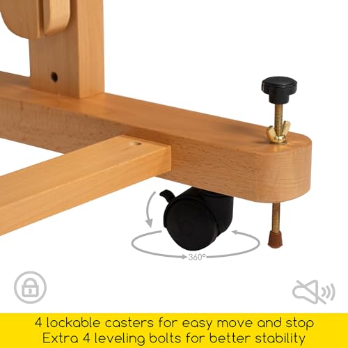 MEEDEN Enlarged Heavy-Duty H-Frame Easel: Artist Solid Beech Wooden Studio Easel - Professional Painting Art Easel Stand with 4 Lockable Wheels & Leveling Bolts - Hold Canvas up to 86" H - color: Natural, size: X-Large