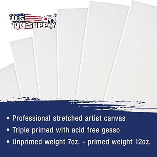 U.S. Art Supply 12 x 36 inch Stretched Canvas for Painting, 12oz Triple Primed, 6-Pack - Professional Artist Quality White Blank 3/4" Profile, 100% Cotton, Heavy-Weight Gesso - Acrylic Pouring, Oil