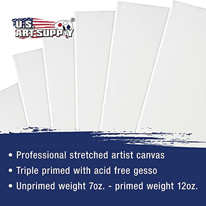 U.S. Art Supply 12 x 36 inch Stretched Canvas for Painting, 12oz Triple Primed, 6-Pack - Professional Artist Quality White Blank 3/4" Profile, 100% Cotton, Heavy-Weight Gesso - Acrylic Pouring, Oil