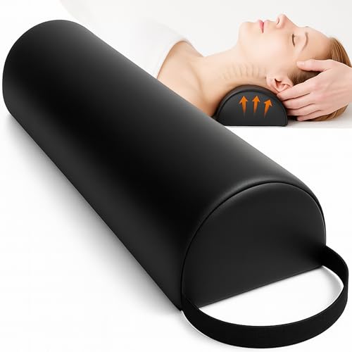 Half-Round Bolster Pillow for Massage and Yoga, High-Density Support Cushion for Neck, Knees, Back & Ankles, Black, 17.8''L x 8''W x 4.7''H