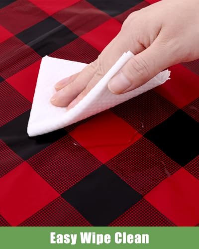 Smiry 8 Packs Gingham Disposable Table Cloth, 54 x 108 Inch Waterproof Plastic Tablecloth, Rectangle Black and Red Checkered Table Covers for Picnic, Birthday, Party - color: Black and Red, size: 54"x108" (Pack of 8)