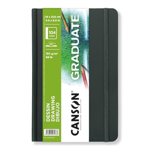 Canson Graduate Drawing Paper Hard Cover Art Journal for Pencil, Ink, Pen, and Marker Illustration, 5.5" x 8.5", 98 lb. (160gsm), 52 Sheets/Sketch Book, Case of 15 Sketch Books, 780 Sheets Total - size: 5.5x8.5 (Pack of 15)