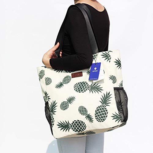 ESVAN Original Floral Water Resistant Large Tote Bag Shoulder Bag for Gym Beach Travel Daily Bags Upgraded - color: [H] Floral Leaf