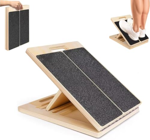 Slant Board for Calf Stretching Portable Wooden Slant Board 5 Angles Non-Slip Incline Wedge Stretcher Squats Adjustable Incline Board Physical Therapy Foot Leg Knees Toes Heel Ankle Mobility Training