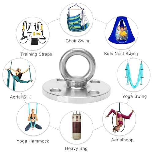 F.Life Ceiling Mount Hooks - Hold Up to 1100 lbs,Yoga Starter Set - Suitable for Gym Rings, Suspensions, Indoor/Outdoor Use -304 Stainless Steel Suspension Hook Gym, Aerial Silks Yoga Swing Hammock
