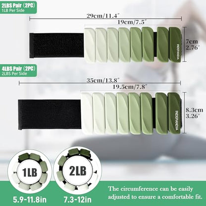 Ankle Wrist Weights for Women 2lbs/4lbs Pairs Adjustable Silicone Weights - color: Gradient Green, size: 2 lbs Pair (1 lb Each)