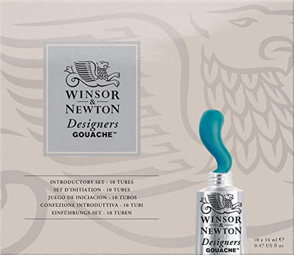 Winsor & Newton Designers' Gouache Introductory 10-Tube Paint Set, 14ml,Blue,green,ivory,white | Opaque matt colour, perfect for creating bold, vibrant artworks. Popular with designers, illustrators and commercial artists. - style: Introductory Set 10 x 1