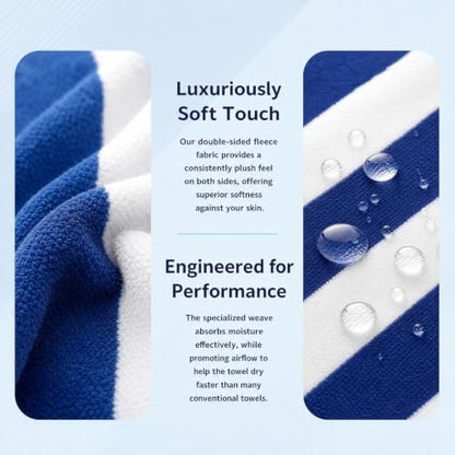 Lightweight Beach Blanket, 35 x 70 in Blue Cabana Stripe Outdoor Mat