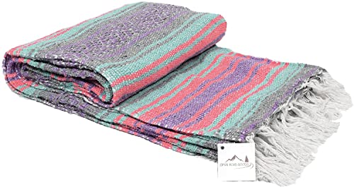 Open Road Goods Multi Color Mexican Falsa Blanket - Handwoven in Mexico - Great for The Beach, Picnics, Yoga, or a Throw! (Grey Pastel) - color: Grey Pastel