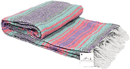 Open Road Goods Multi Color Mexican Falsa Blanket - Handwoven in Mexico - Great for The Beach, Picnics, Yoga, or a Throw! (Grey Pastel) - color: Grey Pastel