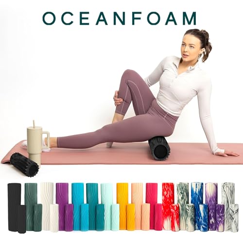 Oceanfoam Tidal Roller - Black & Charcoal Marbled - Muscle Massage Foam Roller for Back Pain & Stretching - Firm and Ergonomic Wide Wave Textured - Yoga, Athletics, & Wellness - Full Size, 20" x 5" - color: Black & Charcoal Marbled