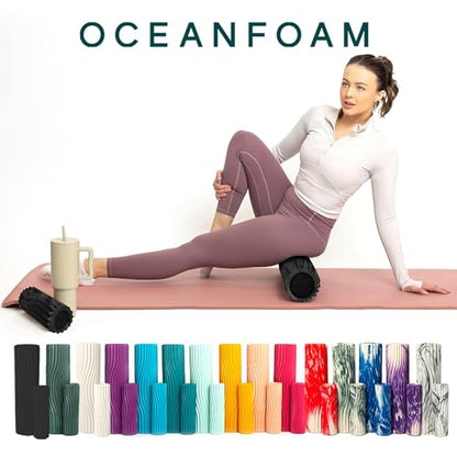 Oceanfoam Tidal Roller - Black & Charcoal Marbled - Muscle Massage Foam Roller for Back Pain & Stretching - Firm and Ergonomic Wide Wave Textured - Yoga, Athletics, & Wellness - Full Size, 20" x 5" - color: Black & Charcoal Marbled