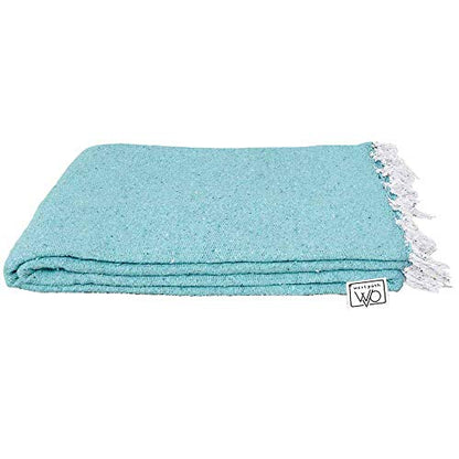 Open Road Goods Solid Color Mexican Yoga Blanket – Large Handwoven Throw for Yoga, Beach, Camping or Home – Soft and Durable Cotton Blend - color: Mint Blanket