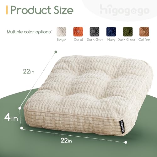 HIGOGOGO Floor Pillow Cushion for Adults, Meditation Cushion Pillow, Blended Corduroy Cover, Large Square Floor Sitting for Tatami Living Room or Yoga, 2Pack, Beige - color: Square Beige, size: 4" Thick(Pack of 2)