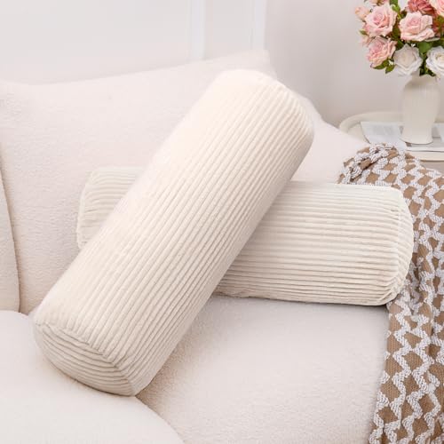 1 MIDDLE ONE Body Pillow, Memory Foam Body Pillows for Adults Sleeping, Decorative Bolster Pillow for Couch and Bed, Long Cylinder Tube Round Pillow, 24x7.87 Inches, Set of 2 (Off-White-Corduroy) - color: Off-white (Corduroy)