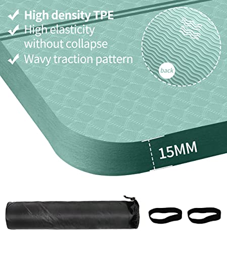 nuveti Large Exercise Mat - 15mm/20mm/30mm Thick Yoga Mat | Workout Mat for Fitness, Yoga, Pilates, Stretching & Floor Exercises for Women & Men with Free Carrying Bag - color: MatchaGreen, size: 183X80X15MM