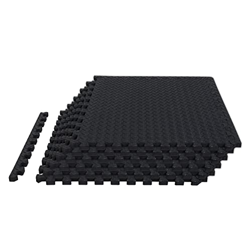Torin ABPM001BK Interlocking Foam Mat Protective Exercise Workout Puzzle Floor Mat Tiles for Home Gym Equipment - 6 Pieces, 24 Square feet, Black
