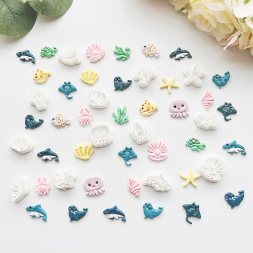 Under The Sea Polymer Clay Cutters Set - 13pcs Ocean Life Shapes Including Seal, Turtle, Jellyfish, Starfish, Dolphin & Shells for DIY Earring Jewelry, Soft Clay Crafts & Scrapbooking - color: V color