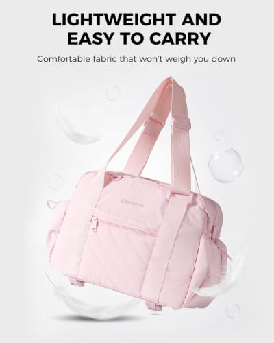 Small Gym Bag for Women - Duffle Weekender Work Duffel Carry on Tote Bag | Puffer Yoga Mat Holder Wet Compartment Coin Purse BPA-Free - color: Pink