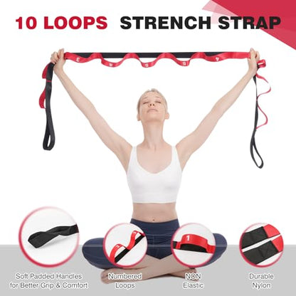 Resistance Bands Exercise Bands Set for Women, Non-Elastic Yoga Strap with Loops for Stretching Physical Therapy, Workout Bands with 5 Resistance Levels for Home Gym Exercise