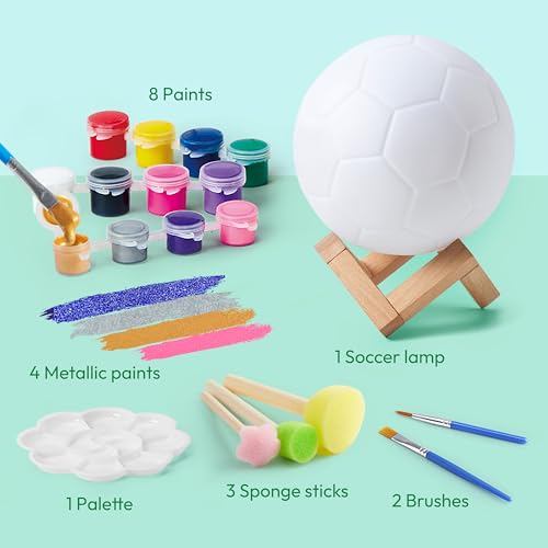 Klever Kits DIY 3D Soccer Night Light, Paint Your Own Soccer Lamp Kit Arts and Crafts Kit, School Activities, Birthday Gifts for Kids Girls Boys Aged 6 7 8 9 10 - style: Soccer Ball