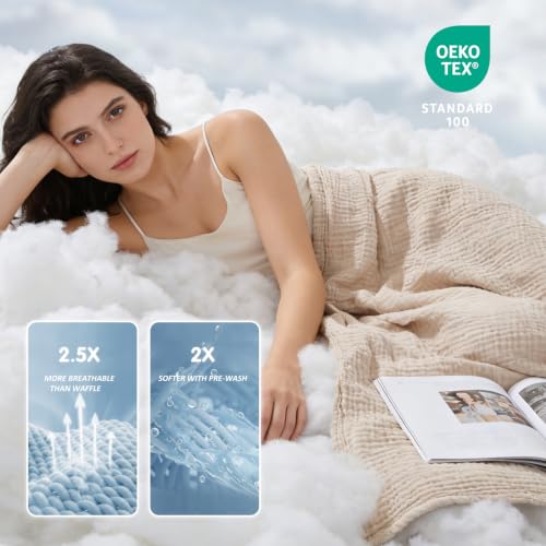 EMME Cotton Muslin Large Throw Blanket Couch Breathable Gauze Soft Lightweight Bed Blankets Adults (Heather Beige, 50"x70") - color: 03 - Beige, size: Large Throw (50" X 70")