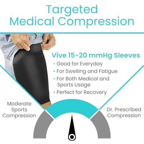 Vive Thigh Compression Sleeve (2 Pack) Hamstring Brace for Upper Thigh | Breathable Leg Support Wrap for Men & Women - Non Slip Elastic Sleeve for Pain Relief, Groin, Sciatica & Quadriceps - size: Medium