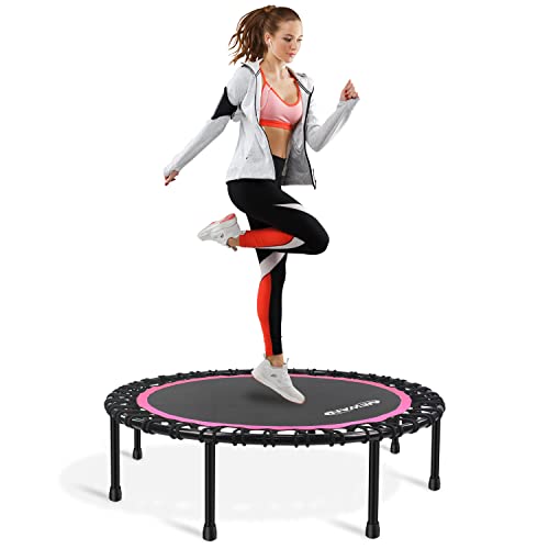 Newan 40"-48" Silent Mini Trampoline Fitness Trampoline Bungee Rebounder Jumping Cardio Trainer Workout for Adults-Max Limit 330lbs - color: 48" Round Pink (NO Handle)