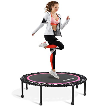 Newan 40"-48" Silent Mini Trampoline Fitness Trampoline Bungee Rebounder Jumping Cardio Trainer Workout for Adults-Max Limit 330lbs - color: 48" Round Pink (NO Handle)