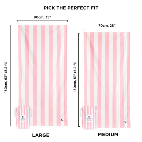 Dock & Bay Quick Dry Beach Towel - Cabana - Malibu Pink, Medium | Sand-Resistant, Includes Travel Bag, Lightweight & Compact, 100% Recycled DryQ Fabric, Medium (130x70cm, 51x27") - color: Cabana Light - Malibu Pink, size: Medium (130x70cm, 51x27")