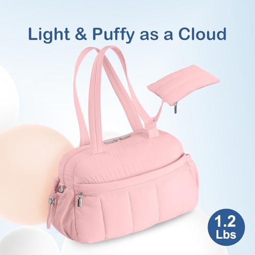 TOPDesign Travel Duffel Bag for Women, Puffer Gym Bag Sports Tote with Wet Pocket, Carry On Weekender with Luggage Sleeve (Baby Pink) - color: Baby Pink