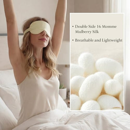 Silk Eye Mask for Sleeping 100% Mulberry Silk Women Men Blindfold,3D Luxury Travel Smooth Elastic Strap Eye Masks Breathable Cooling Soft Night Sleep Work Eyeshade Cover,Beige - color: Beige