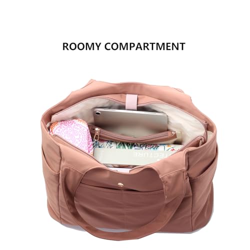 ESVAN Yoga Tote Bag Mat bag Women Shoulder Bags Carryall Tote for Travel Office Workout Gym Nurse Beach - color: Pink Brown